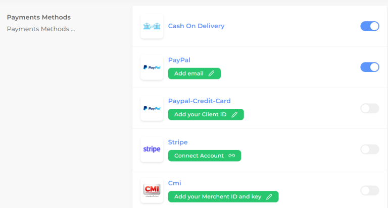 Setting Up Payment Methods - Storeino Helper Documentation