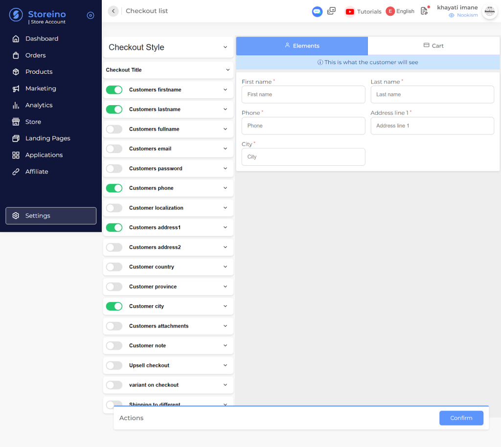 Checkout Settings - Storeino Helper Documentation