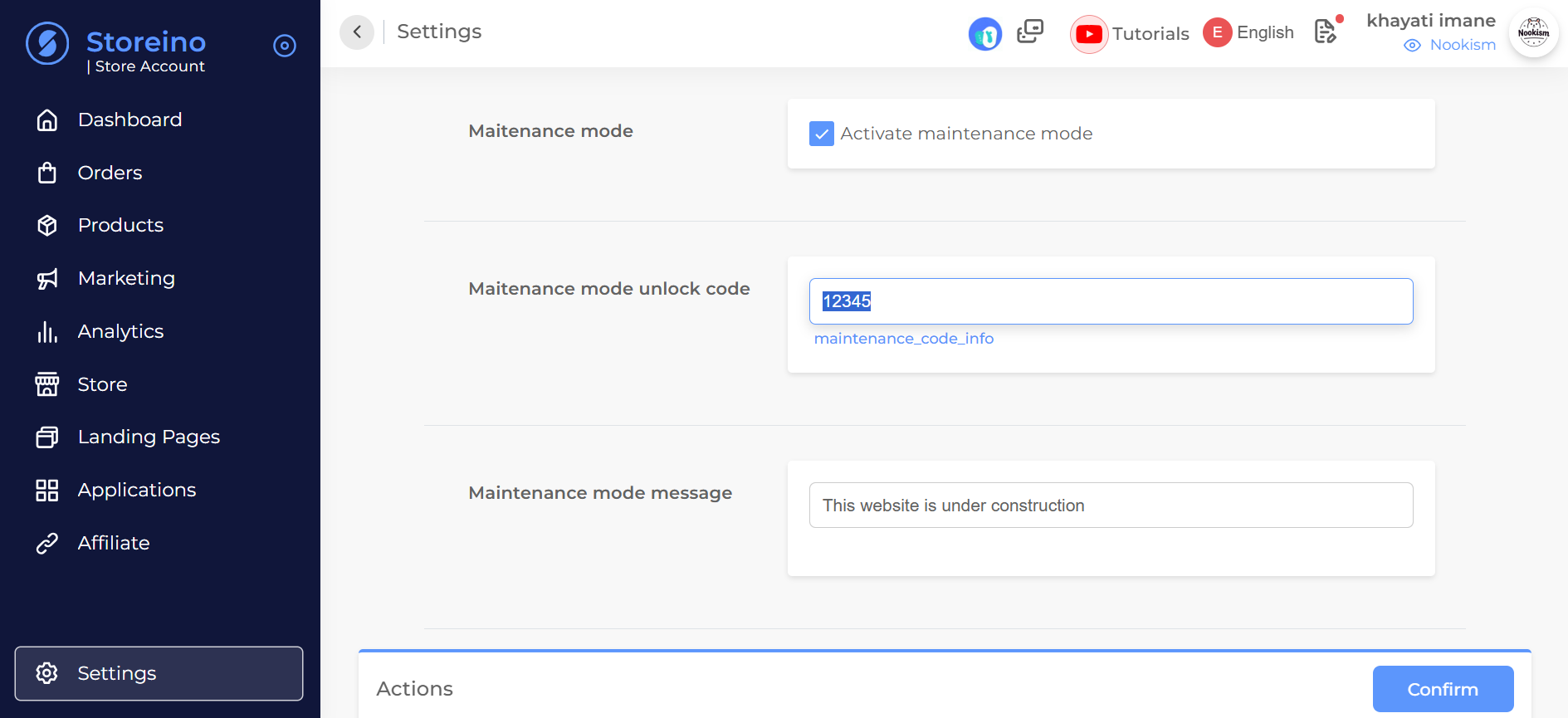Maintenance mode - Storeino Helper Documentation